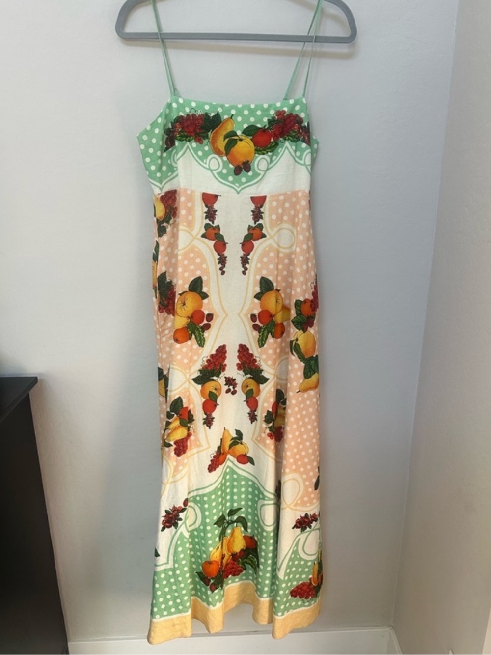 Caroline Constas Linen Blend Colorful Fruit-Print Maxi Dress w/ Pockets | New - Picture 2 of 10